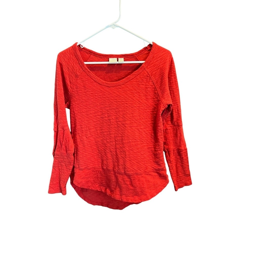 Lucy & Laurel Womens Red Slub Knit Long Sleeve Scoop Neck Tee Shirt Small